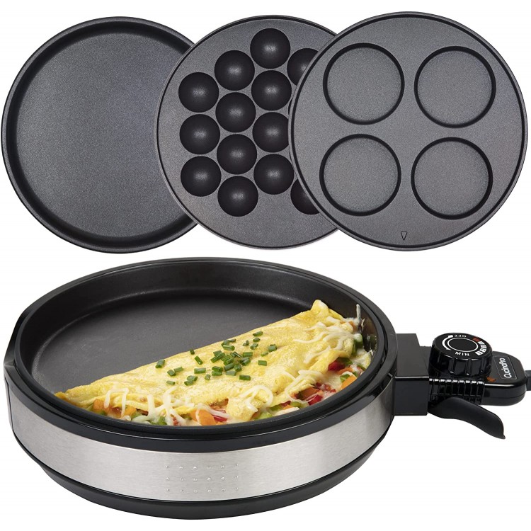 Multi Baker Deluxe- Electric Appliance with Temperature Control, 3 Interchangeable Skillets for Grilling, Baking or Dessert Making- Grilled Cheese, Omelets, Personal Pizza, Takoyaki, Sandwiches, Cake Pops & More, Great Gift