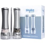 Electric Salt and Pepper Grinder Set Adjustable Coarseness Stainless Steel Battery Operated Mill With LED Light and Complimentary Mill Rest (Pack of 2 Mills)